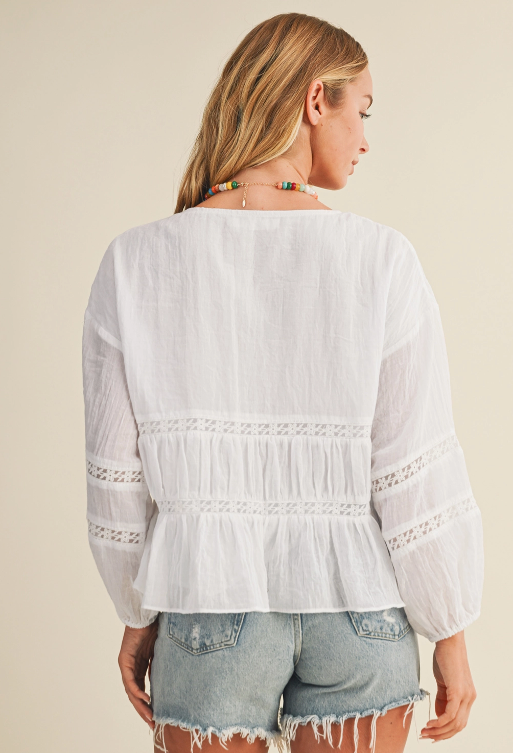 White Ruffle Detail Blouse