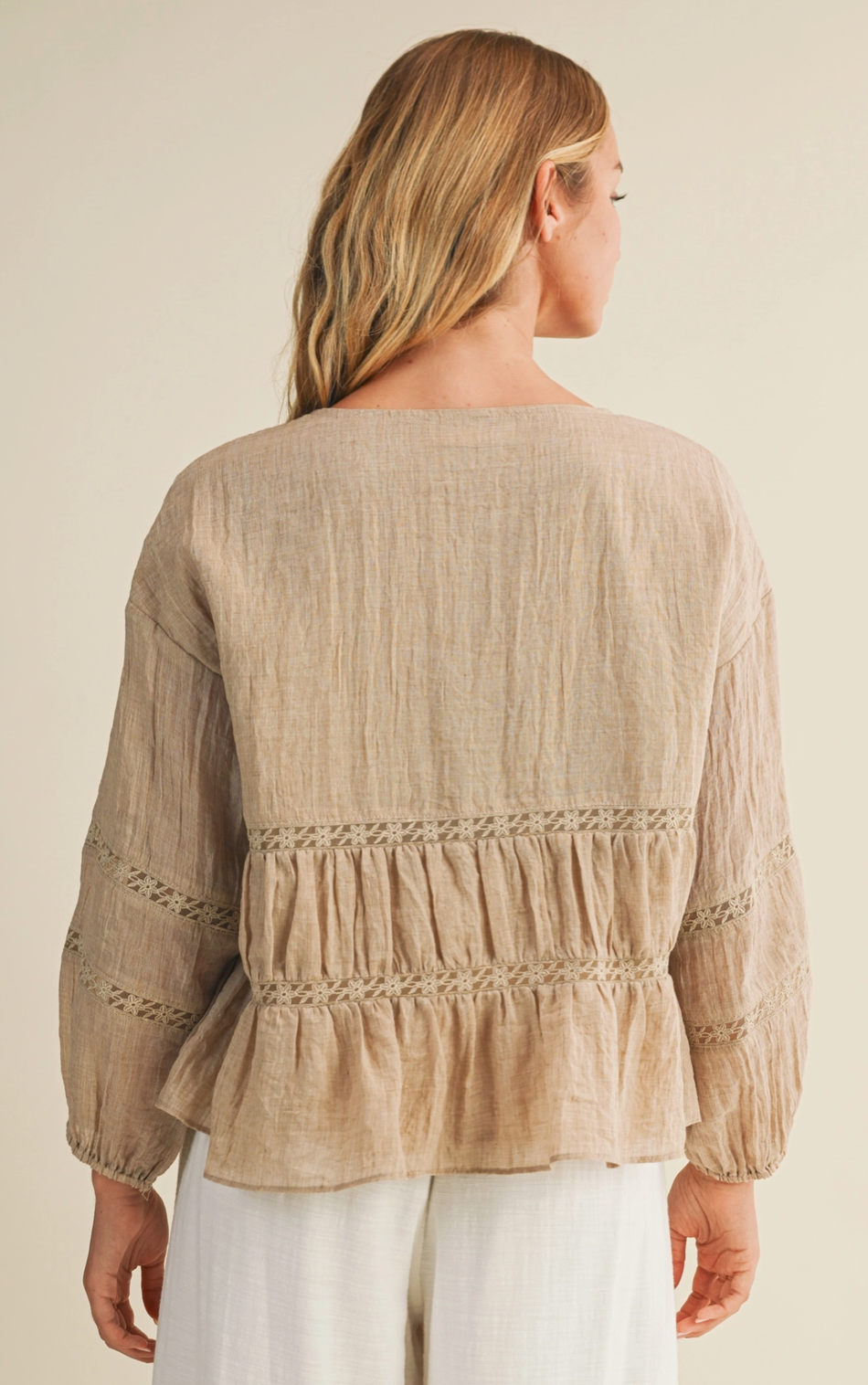 Taupe Ruffle Detail Blouse
