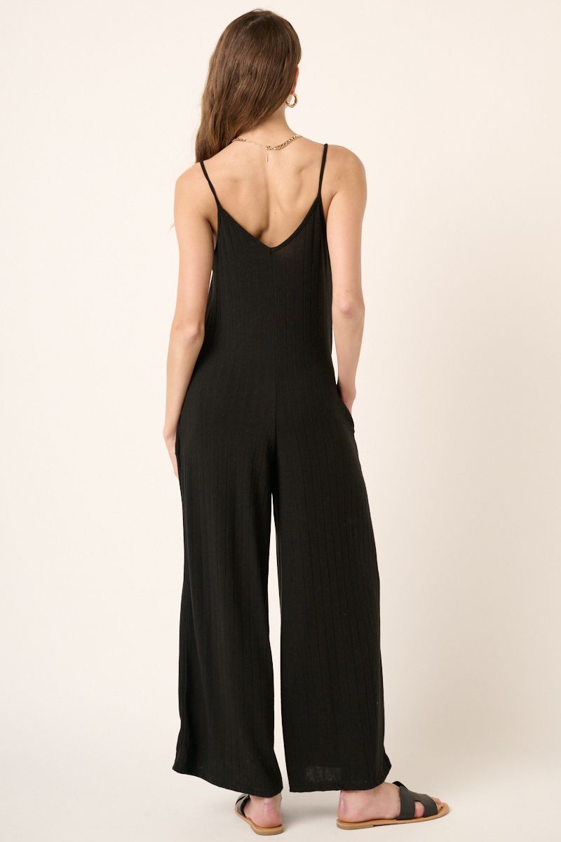 Black Wide Rib Knit Jumpsuit
