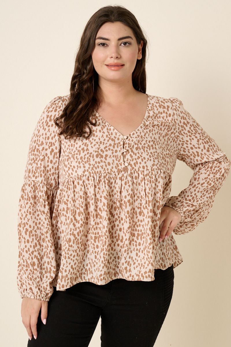 Animal Print Button Detail Blouse