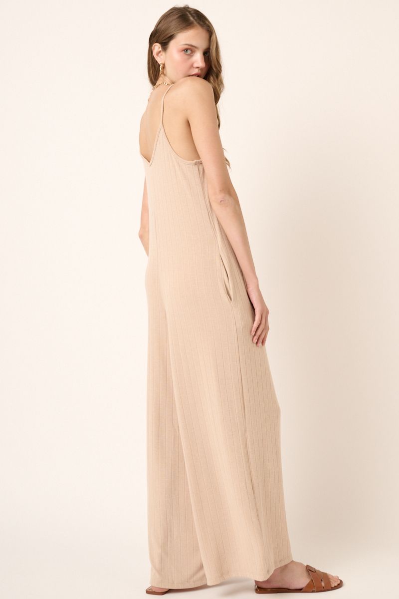 Cream Wide Rib Knit Jumpsuit