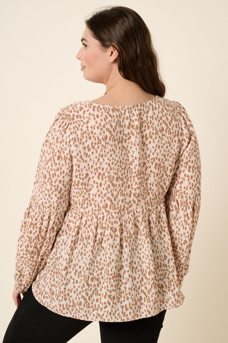 Animal Print Button Detail Blouse