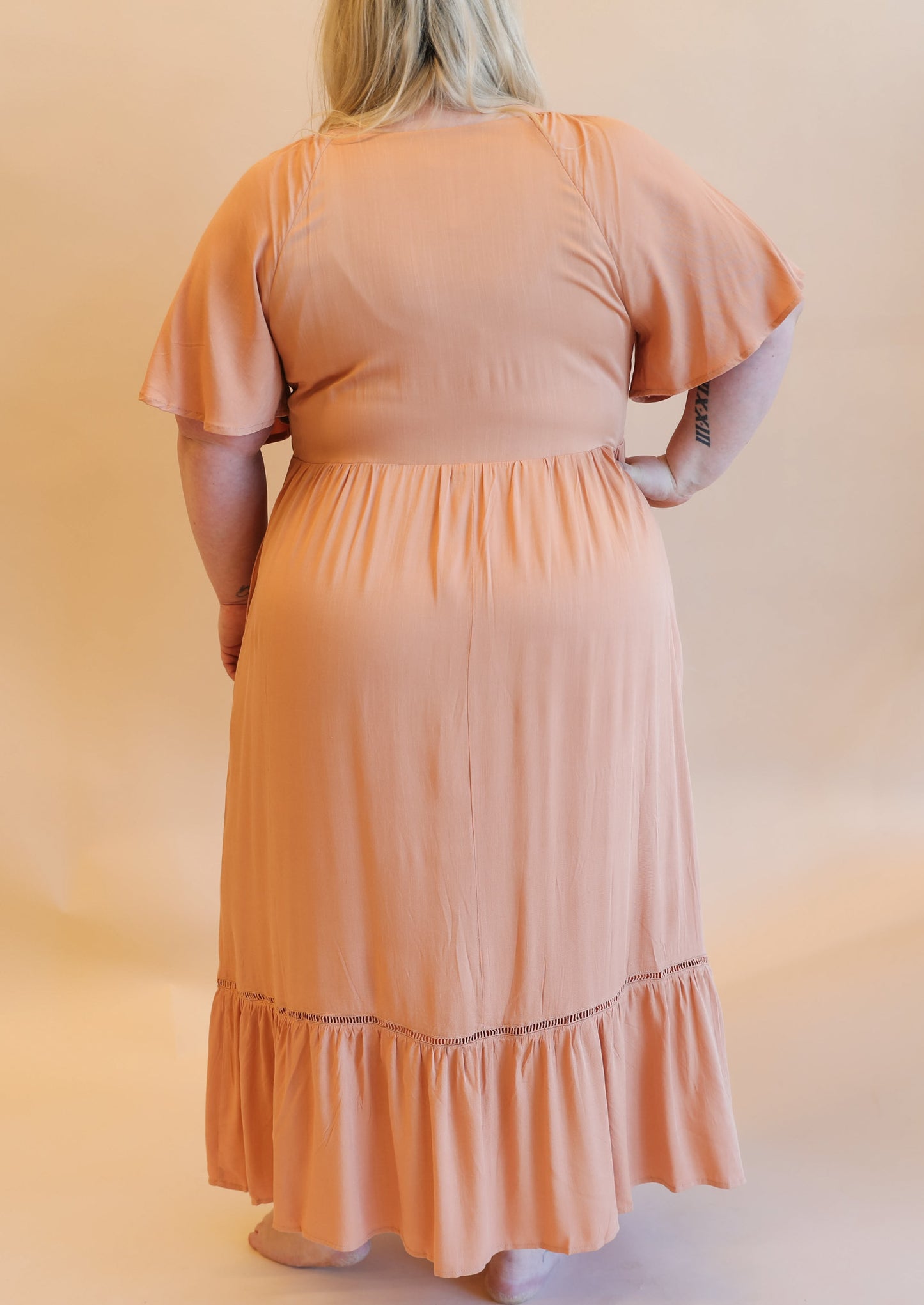 Coral Smocked Midi Dress