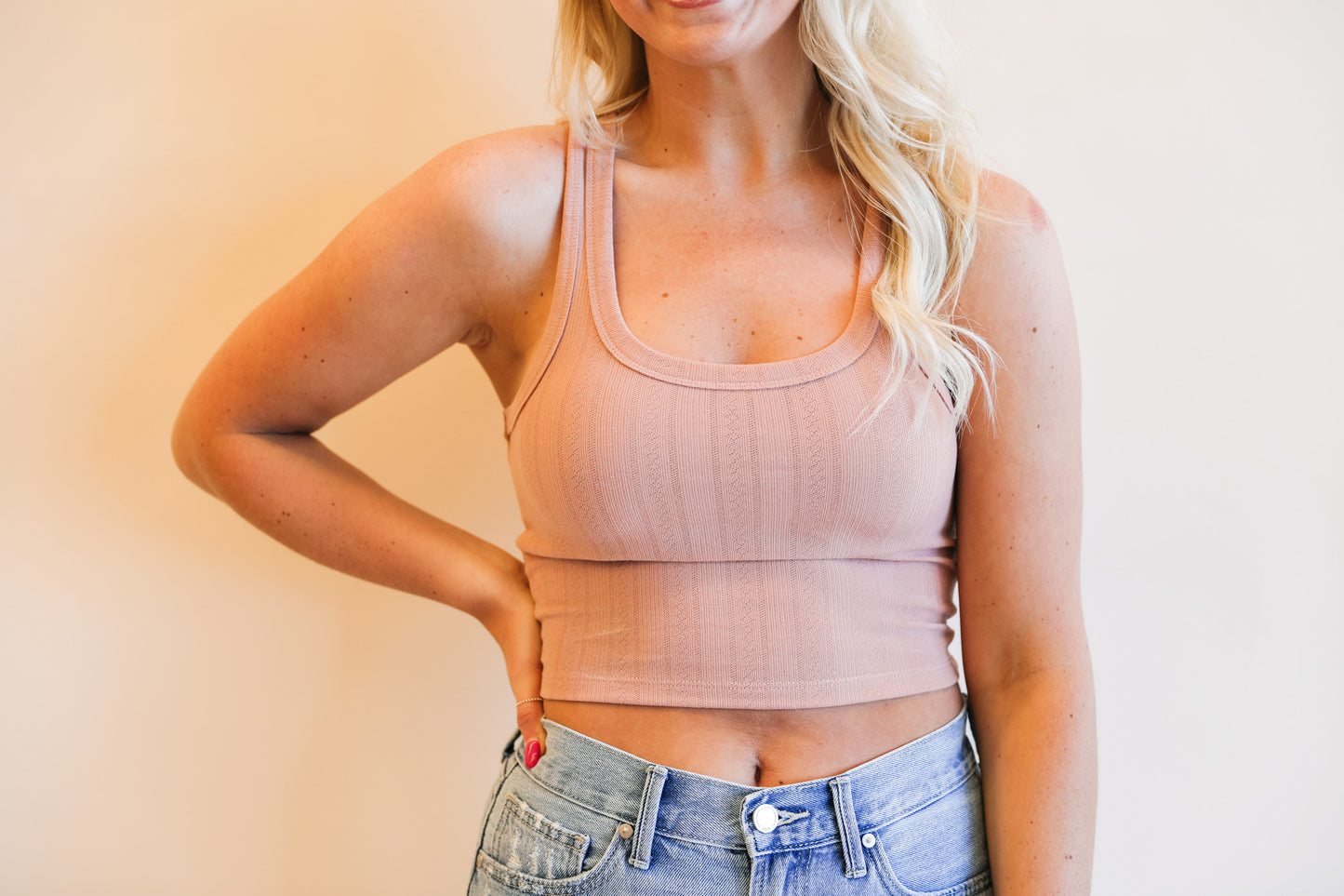 Pointelle Scoop Rose Tank