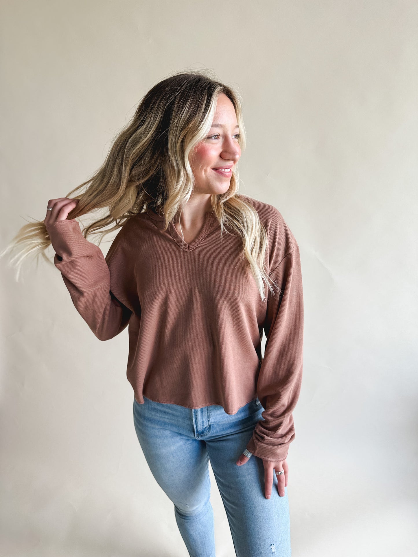 Mocha Micro Waffle Knit Top