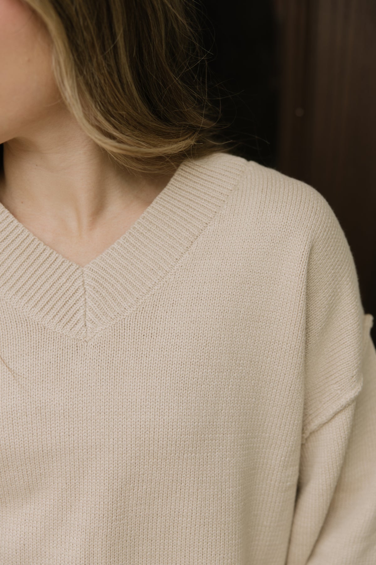 Natural Oversized V-Neck Sweater