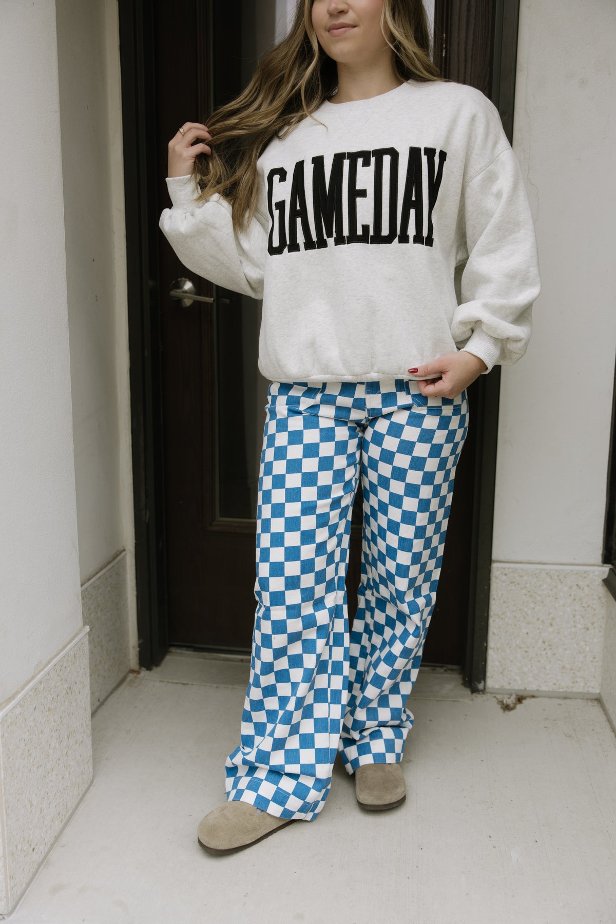 Blue Checkered Denim Pants