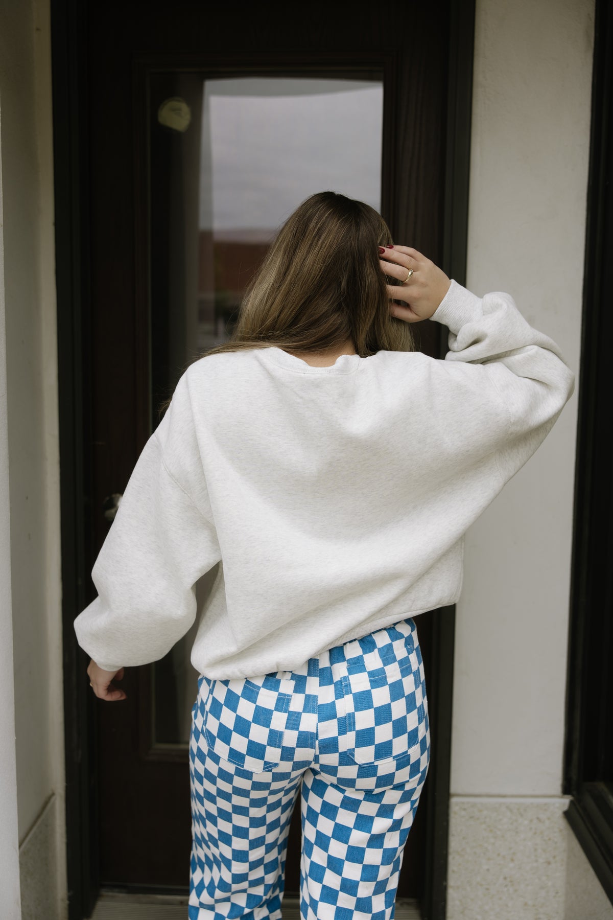 Blue Checkered Denim Pants