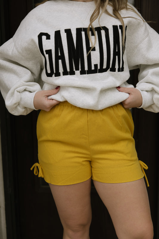 Yellow Elastic Waist Shorts
