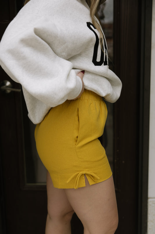 Yellow Elastic Waist Shorts