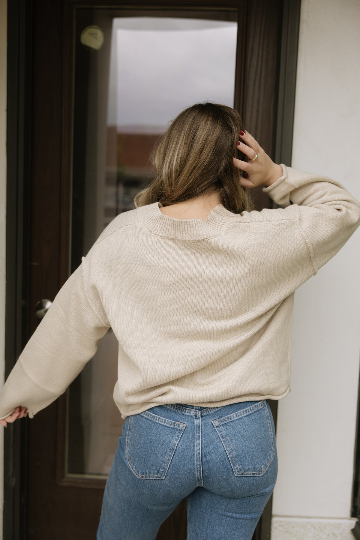 Natural Oversized V-Neck Sweater