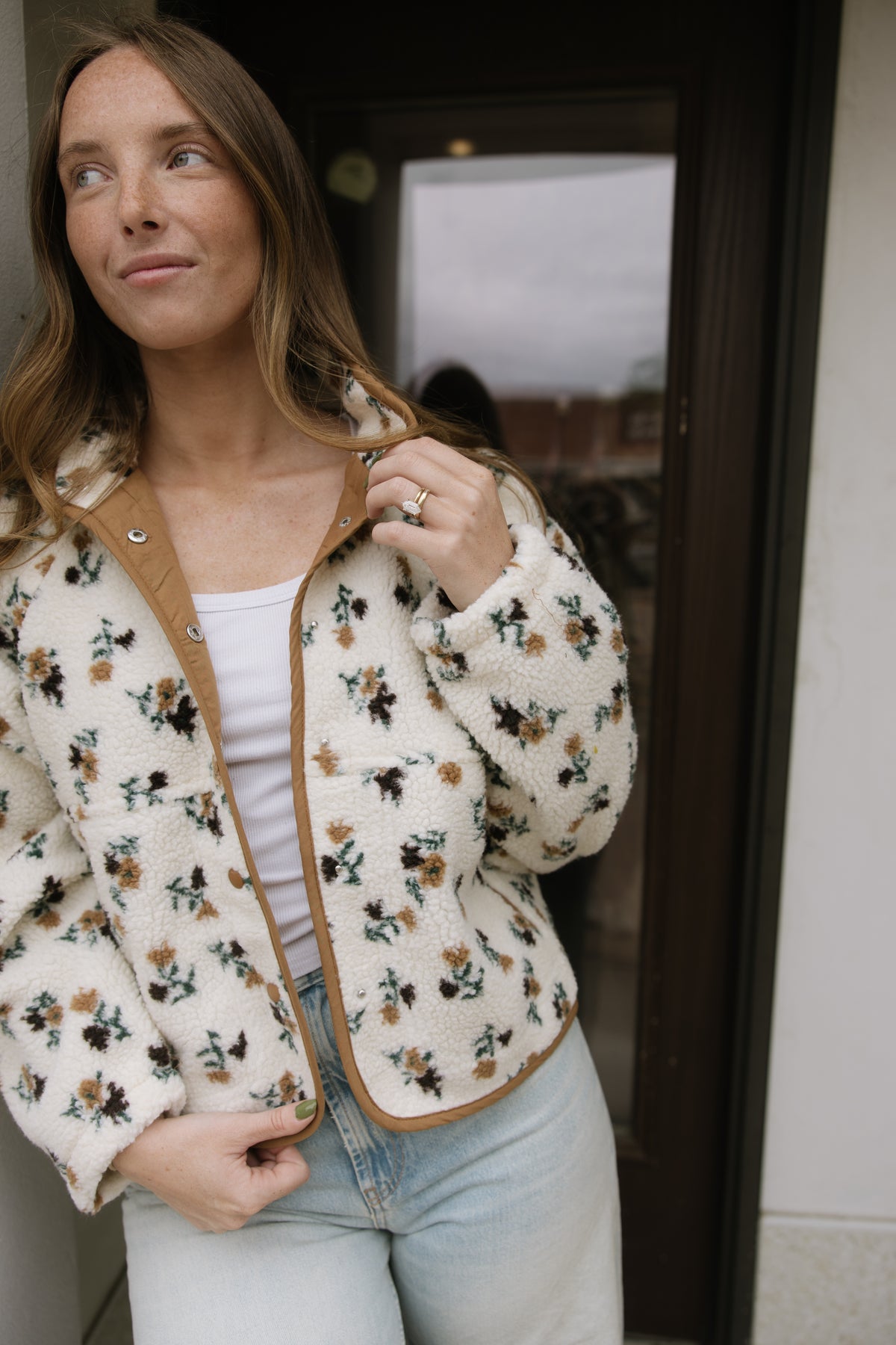 Khaki Floral Fleece Jacket