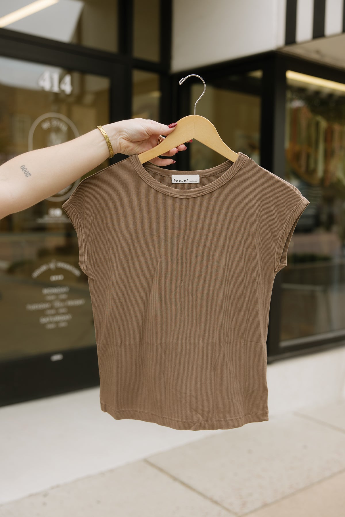 Ribbed Cap Sleeve Tee