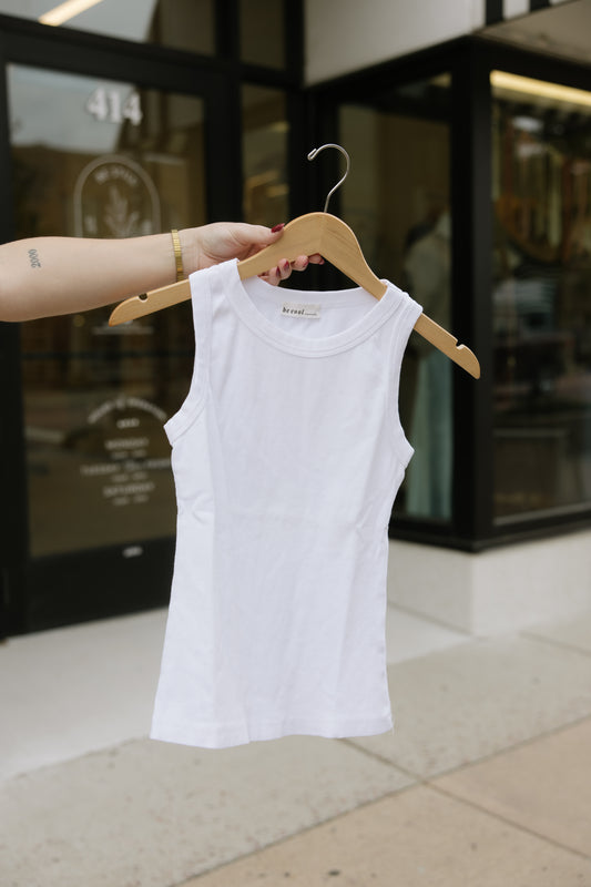 White Cotton Round Neck Tank