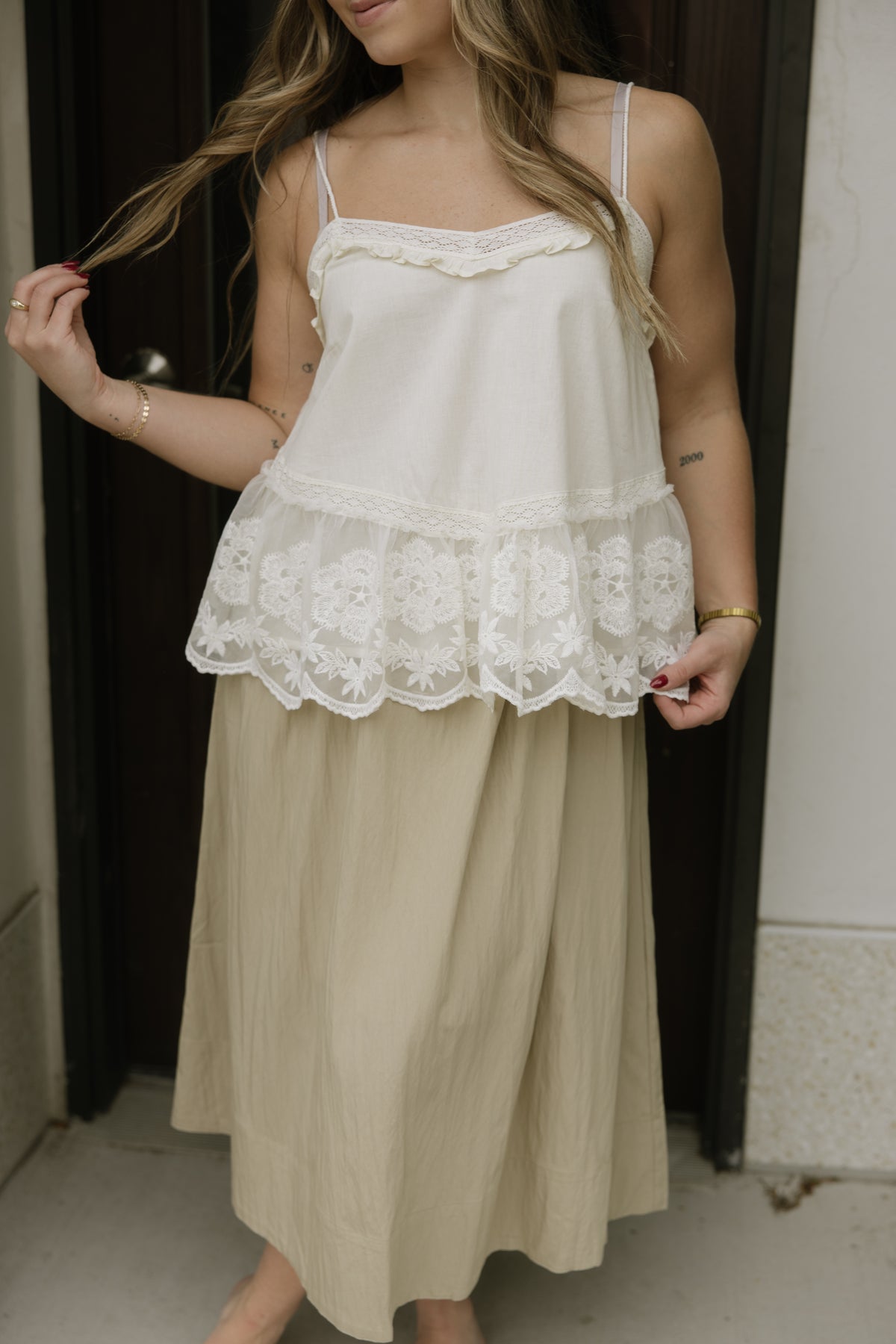 Elastic Waist Flowy Midi Skirt