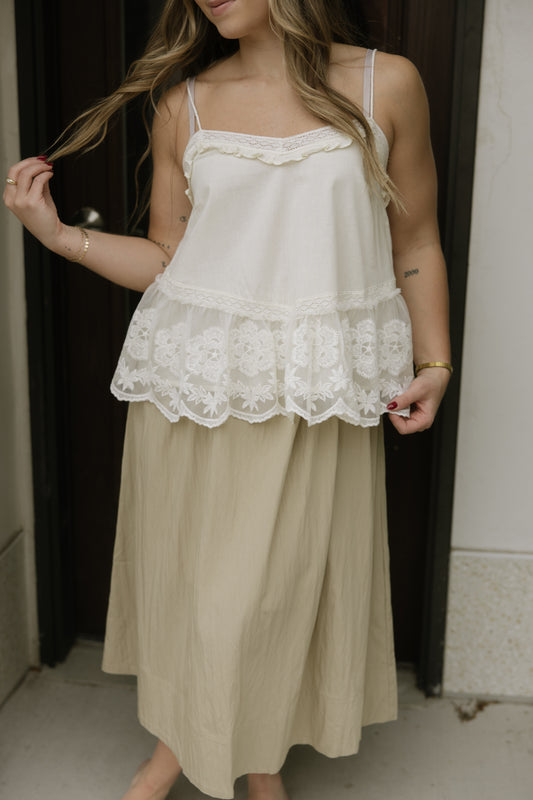 Elastic Waist Flowy Midi Skirt