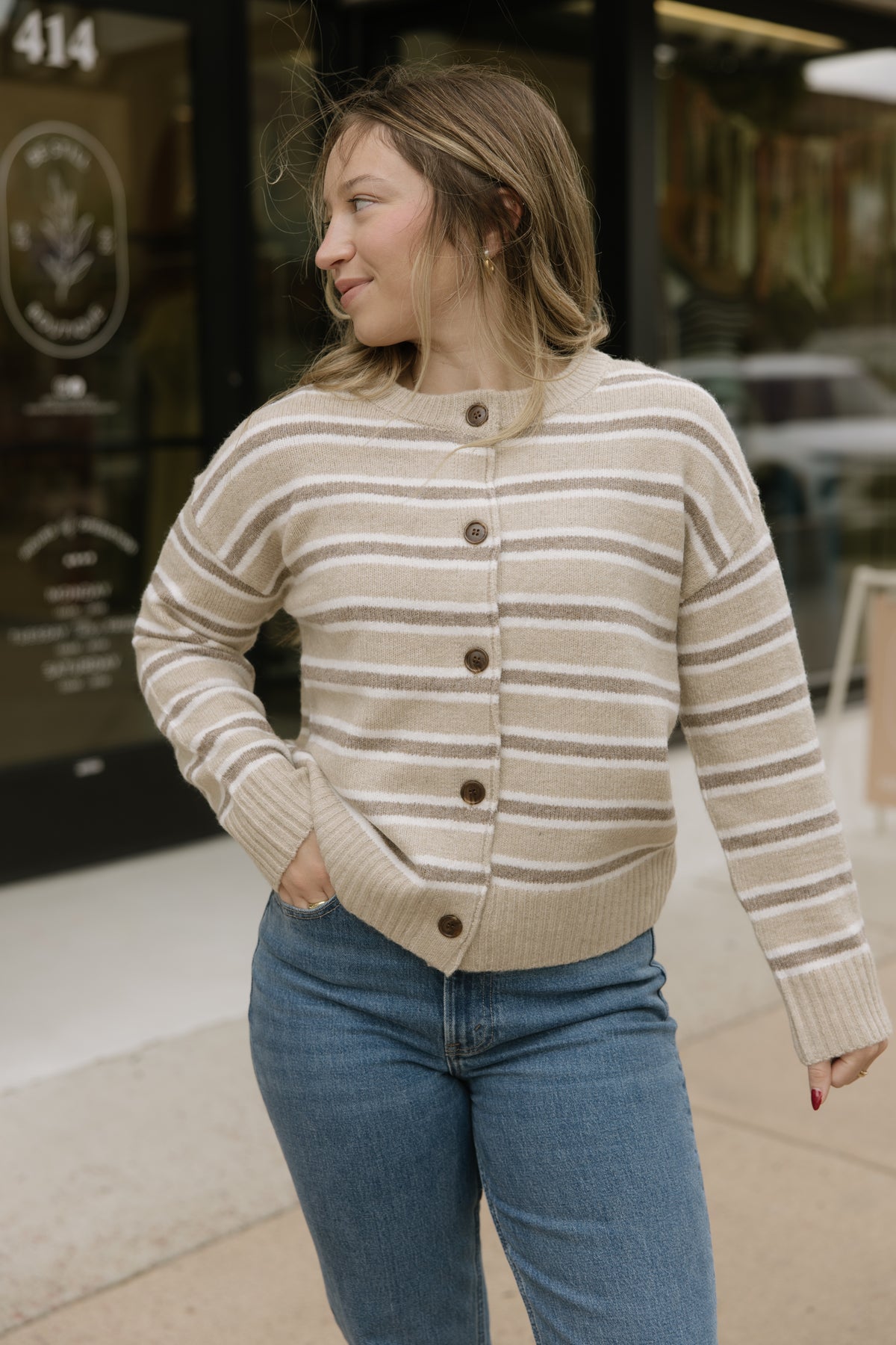 Cozy Stripe Button Up Cardigan