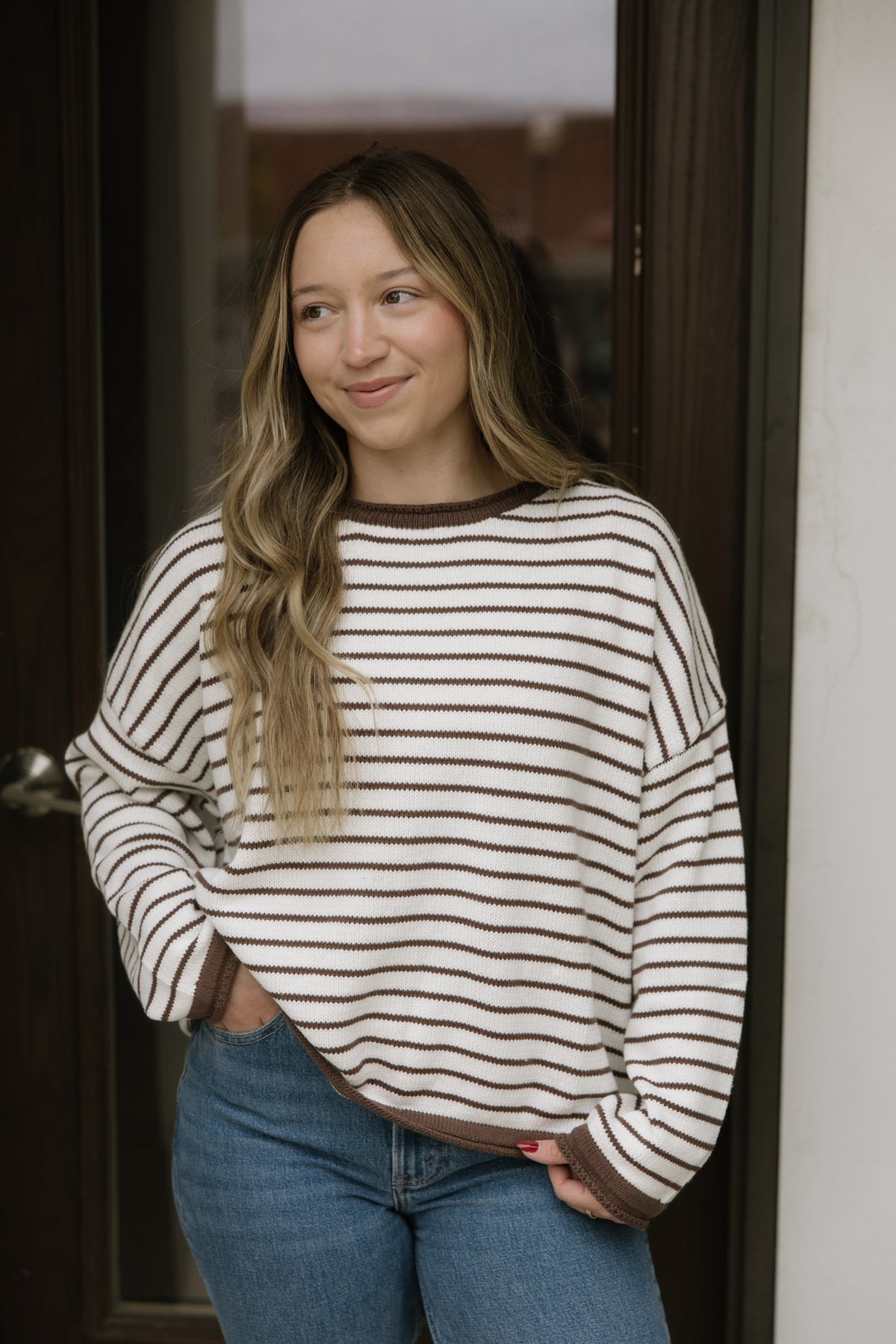 Brown Striped Knit Sweater