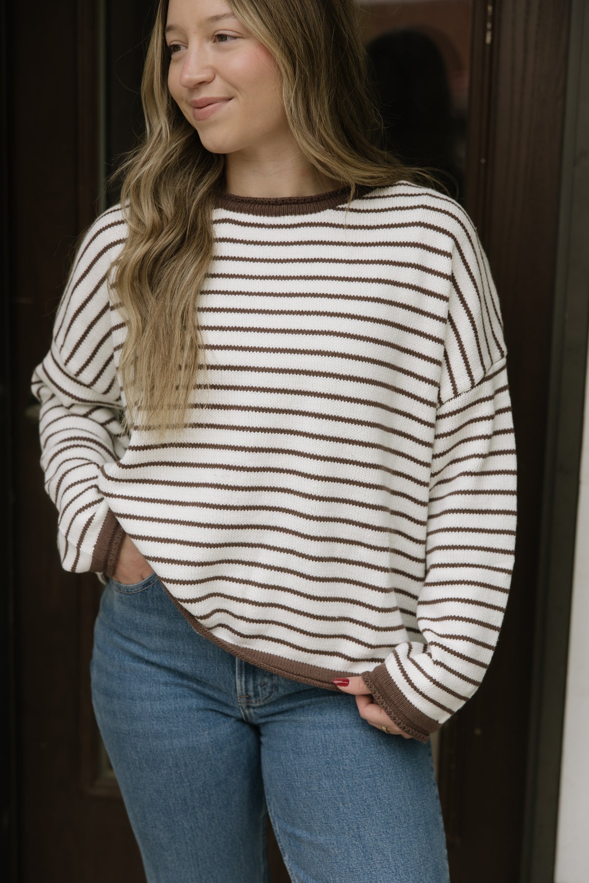 Brown Striped Knit Sweater