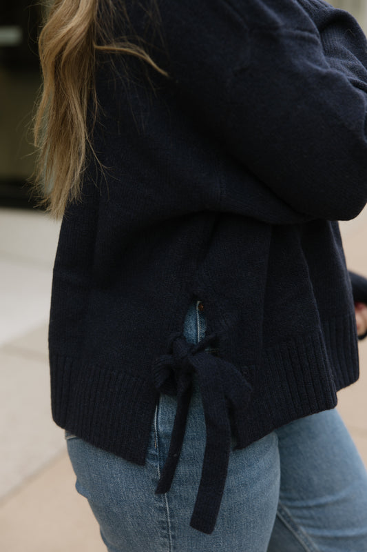 Navy Tie Split Hem Sweater