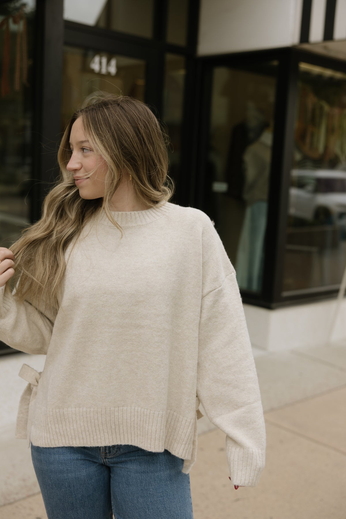 Taupe Tie Split Hem Sweater