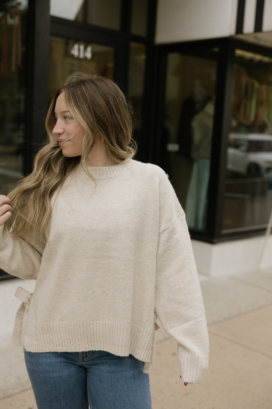 Taupe Tie Split Hem Sweater