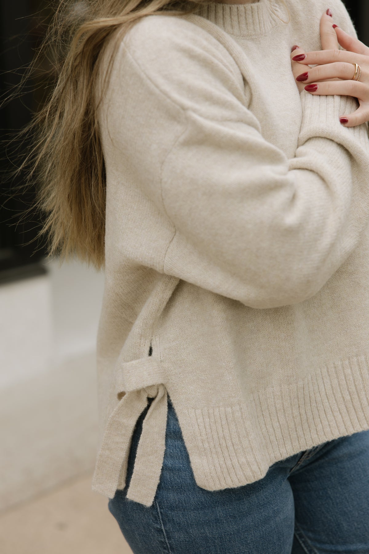 Taupe Tie Split Hem Sweater