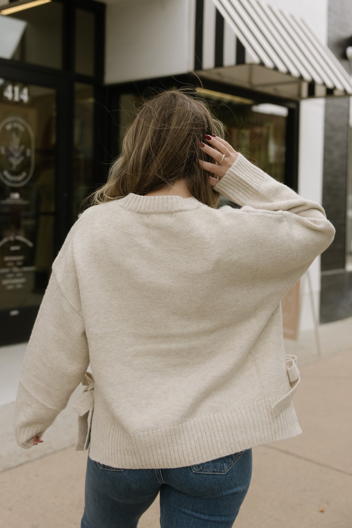 Taupe Tie Split Hem Sweater