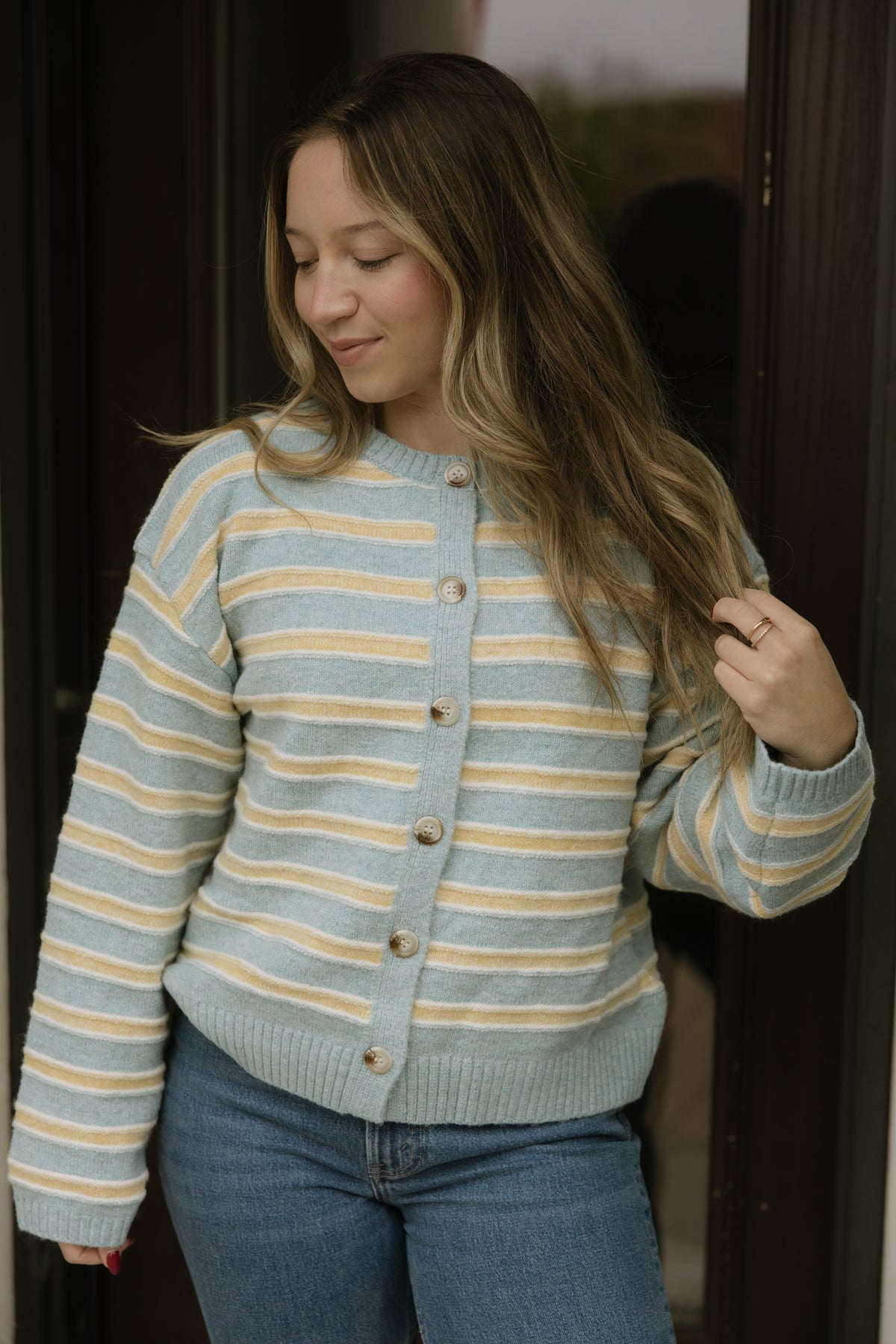 Blue & Yellow Button Up Cardigan