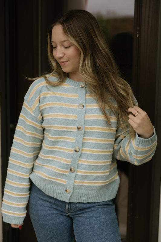 Blue & Yellow Button Up Cardigan