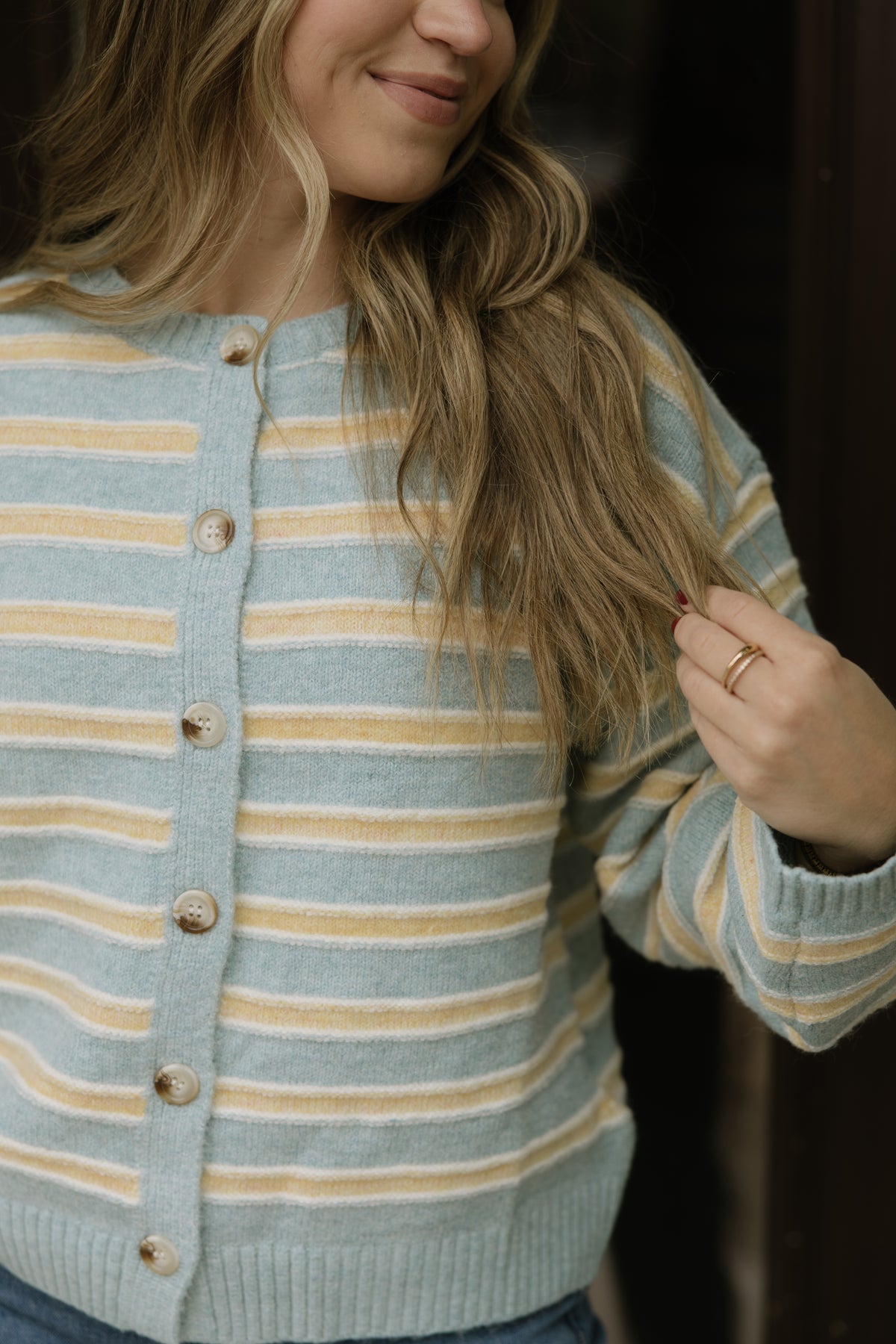 Blue & Yellow Button Up Cardigan