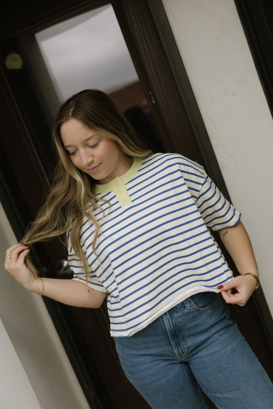 Stripe Henley Boxy Crop