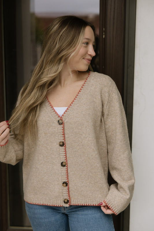 Taupe Stitch Detail Cardigan