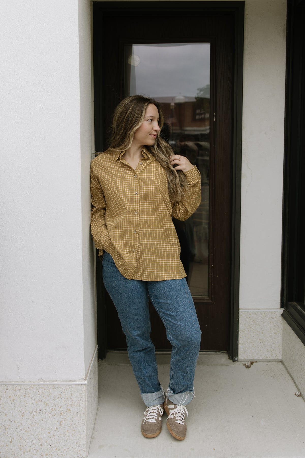 Yellow Grid Oversized Button Down