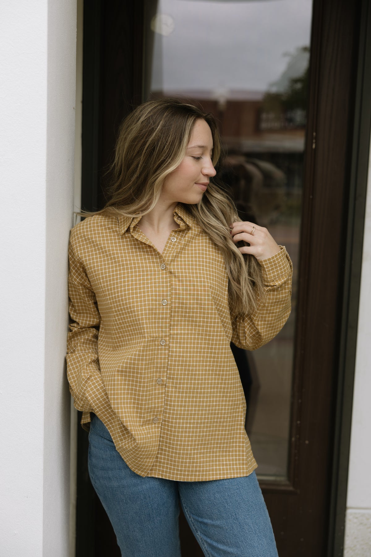 Yellow Grid Oversized Button Down