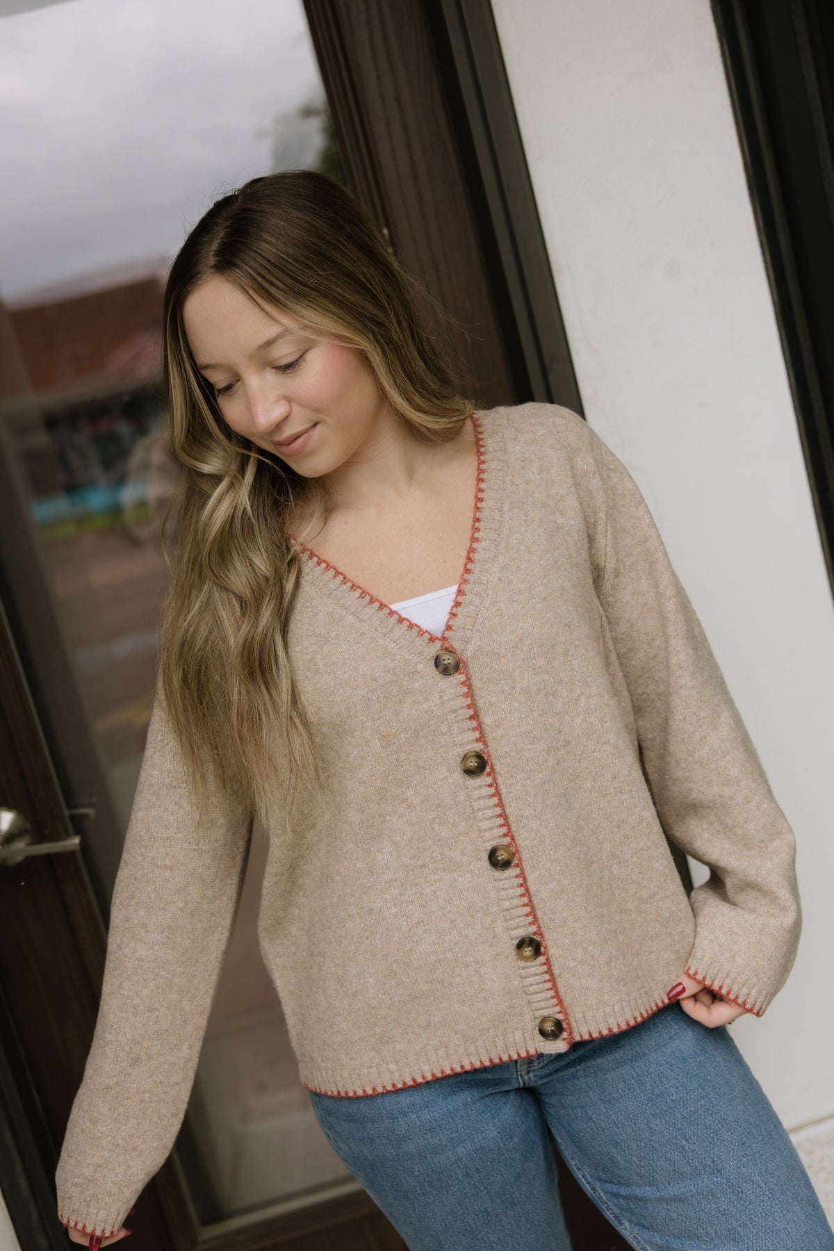 Taupe Stitch Detail Cardigan