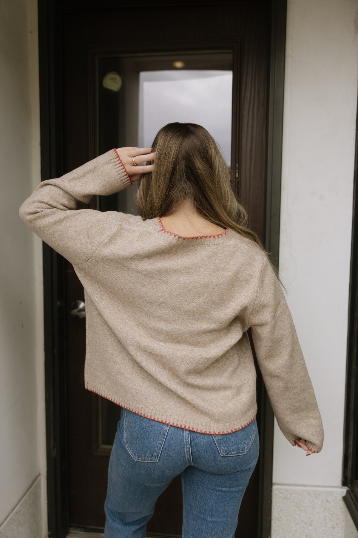 Taupe Stitch Detail Cardigan