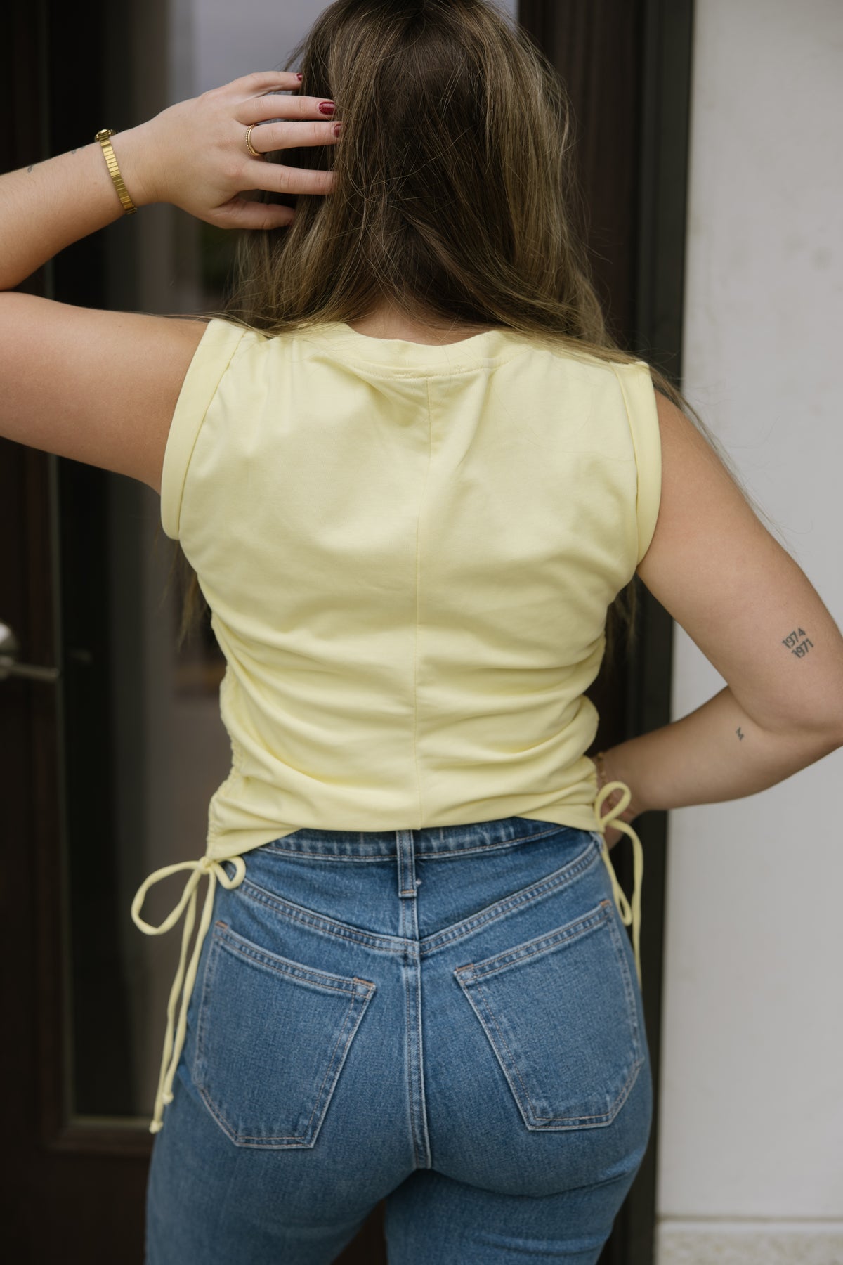 Yellow Size Ruched Tie Tank