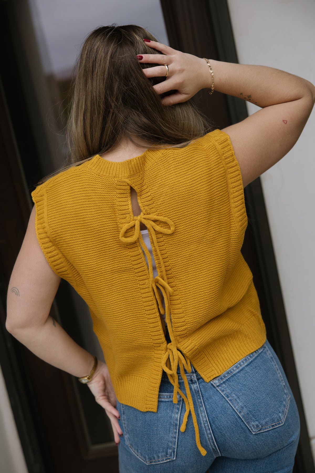 Yellow Tie Back Knitted Top