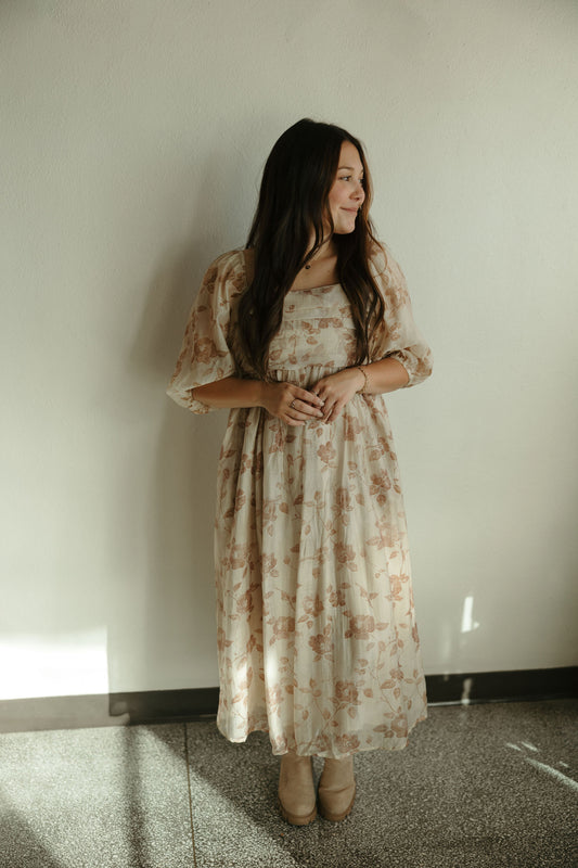 Floral Pleated Bust Midi Dress