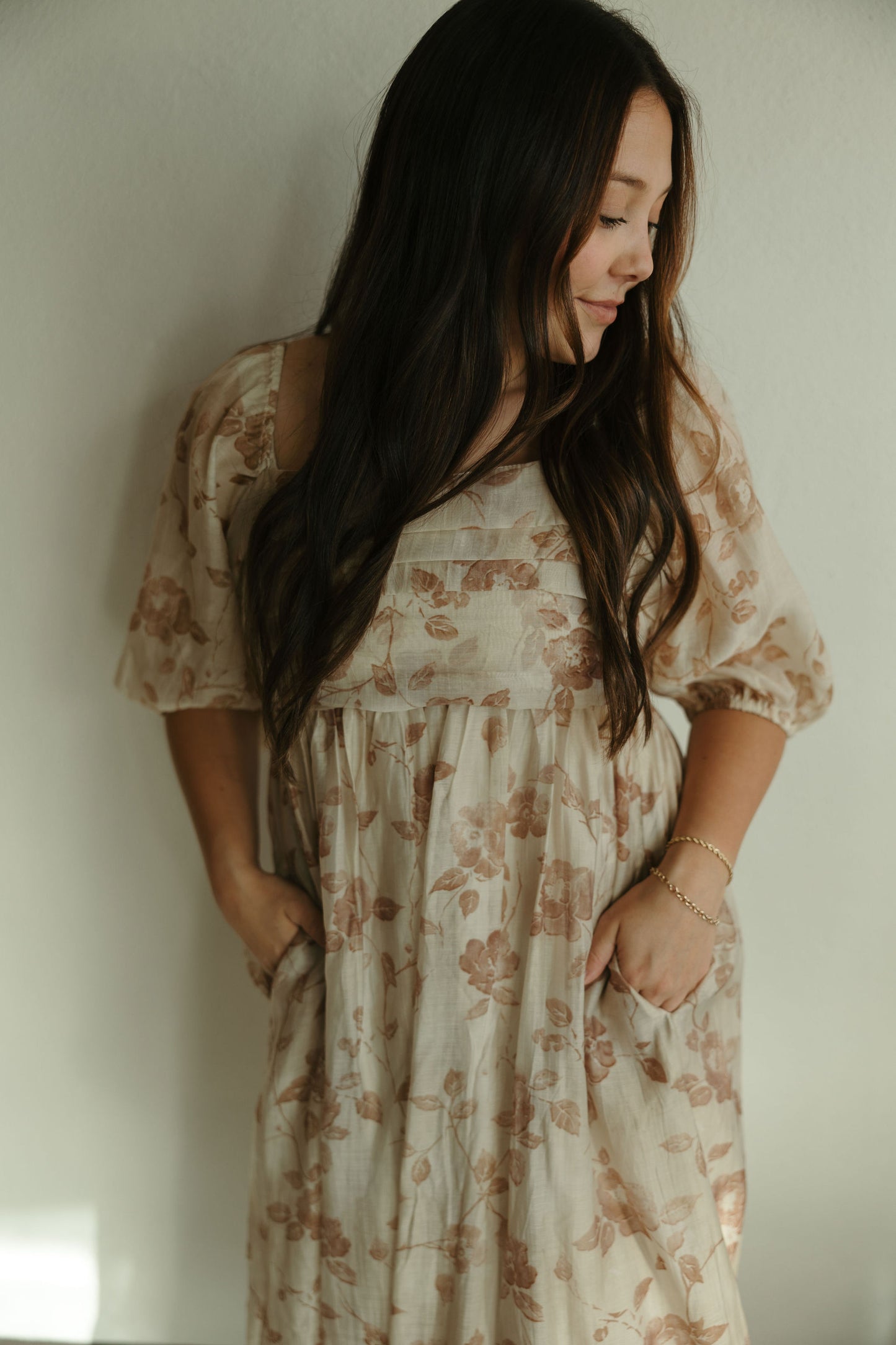 Floral Pleated Bust Midi Dress