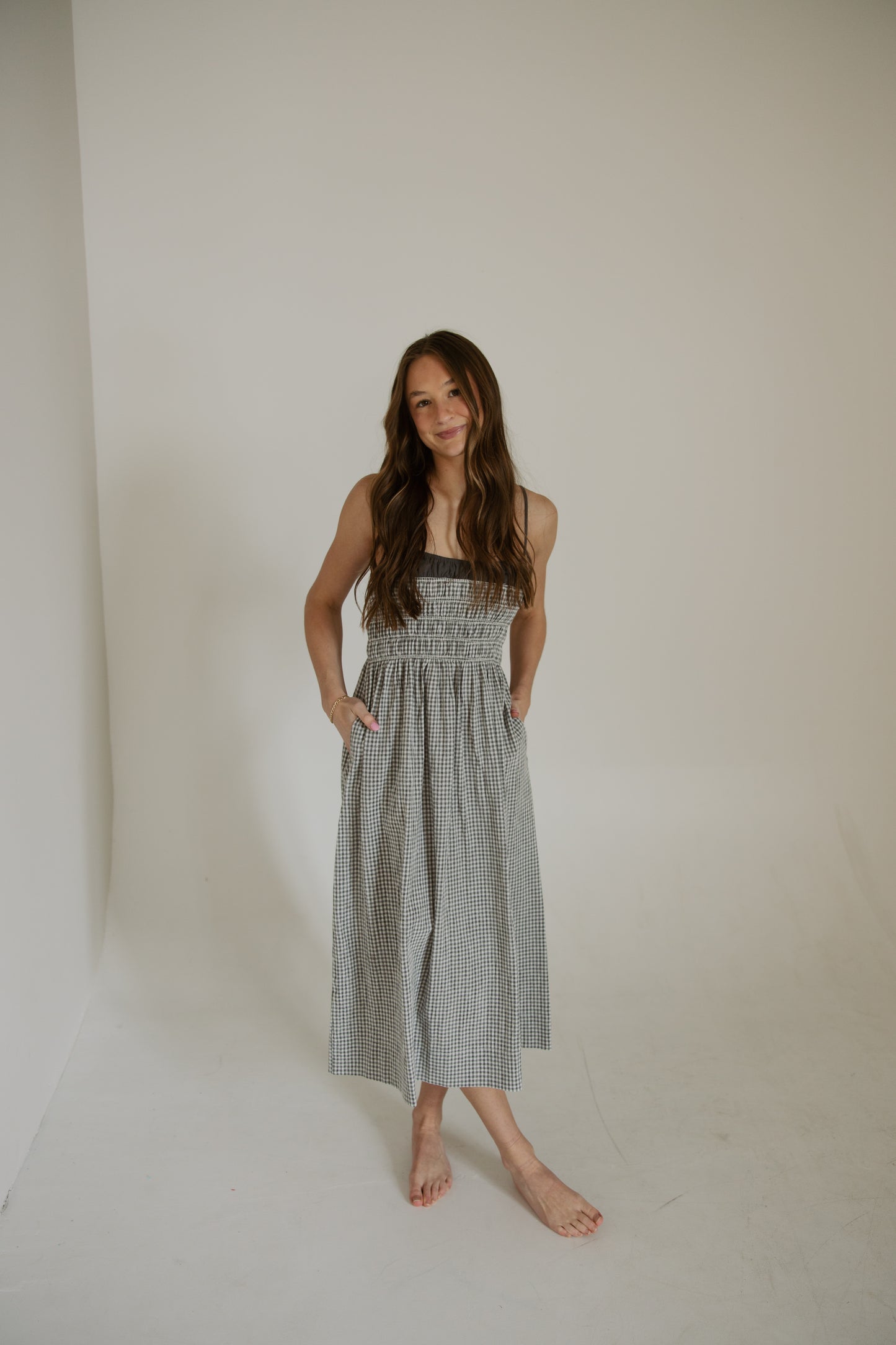 Stone Grey Gingham Dress