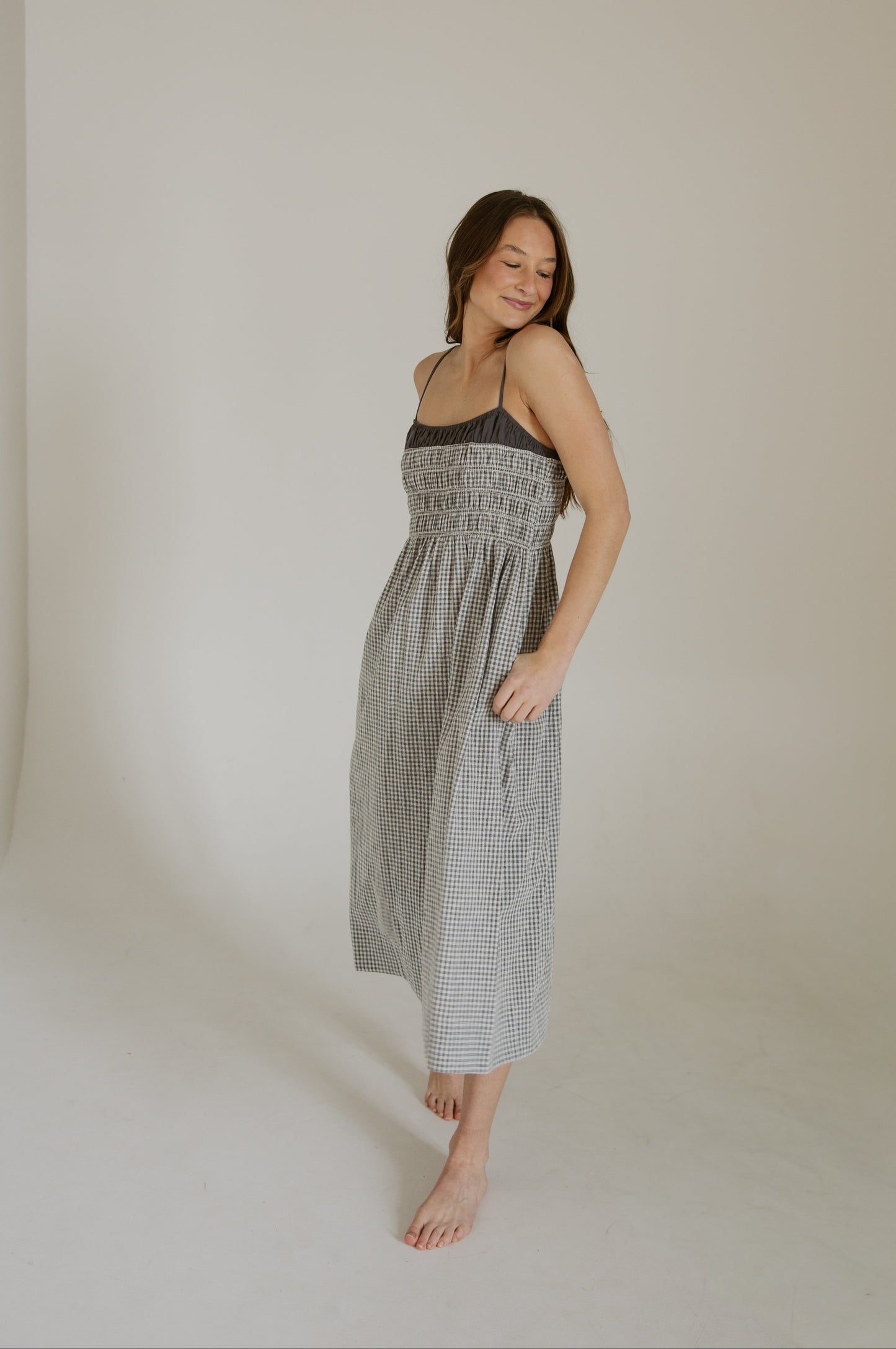Stone Grey Gingham Dress