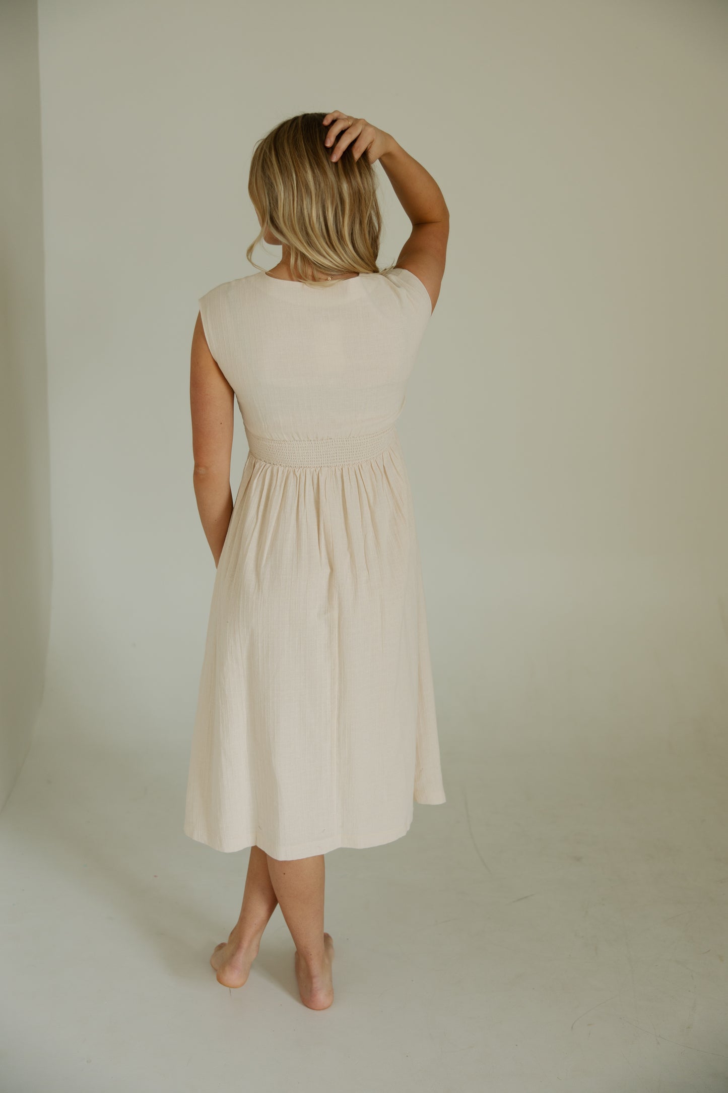 Ivory Twist Front Midi Dress