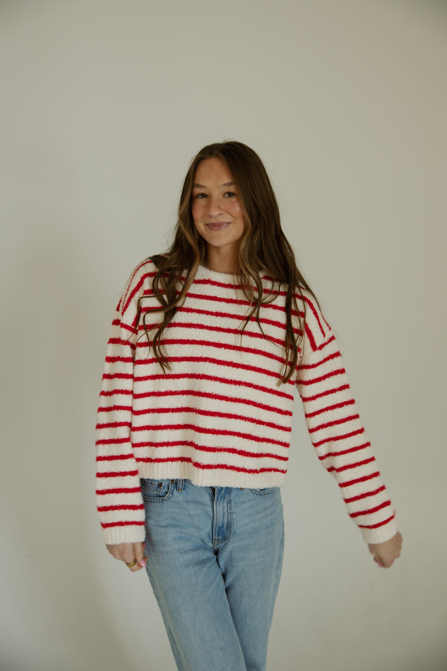 Red Fuzzy Stripe Sweater