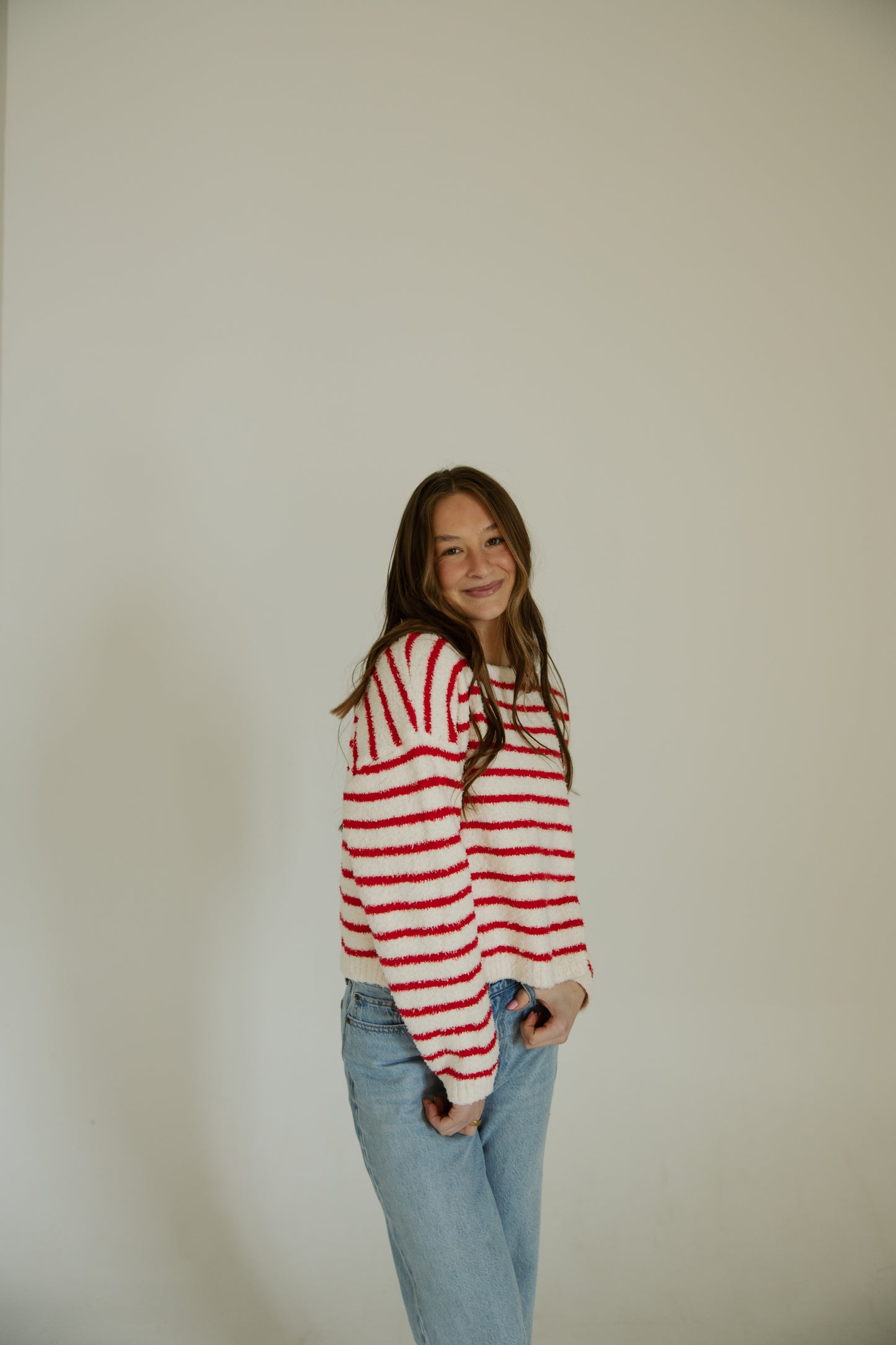 Red Fuzzy Stripe Sweater