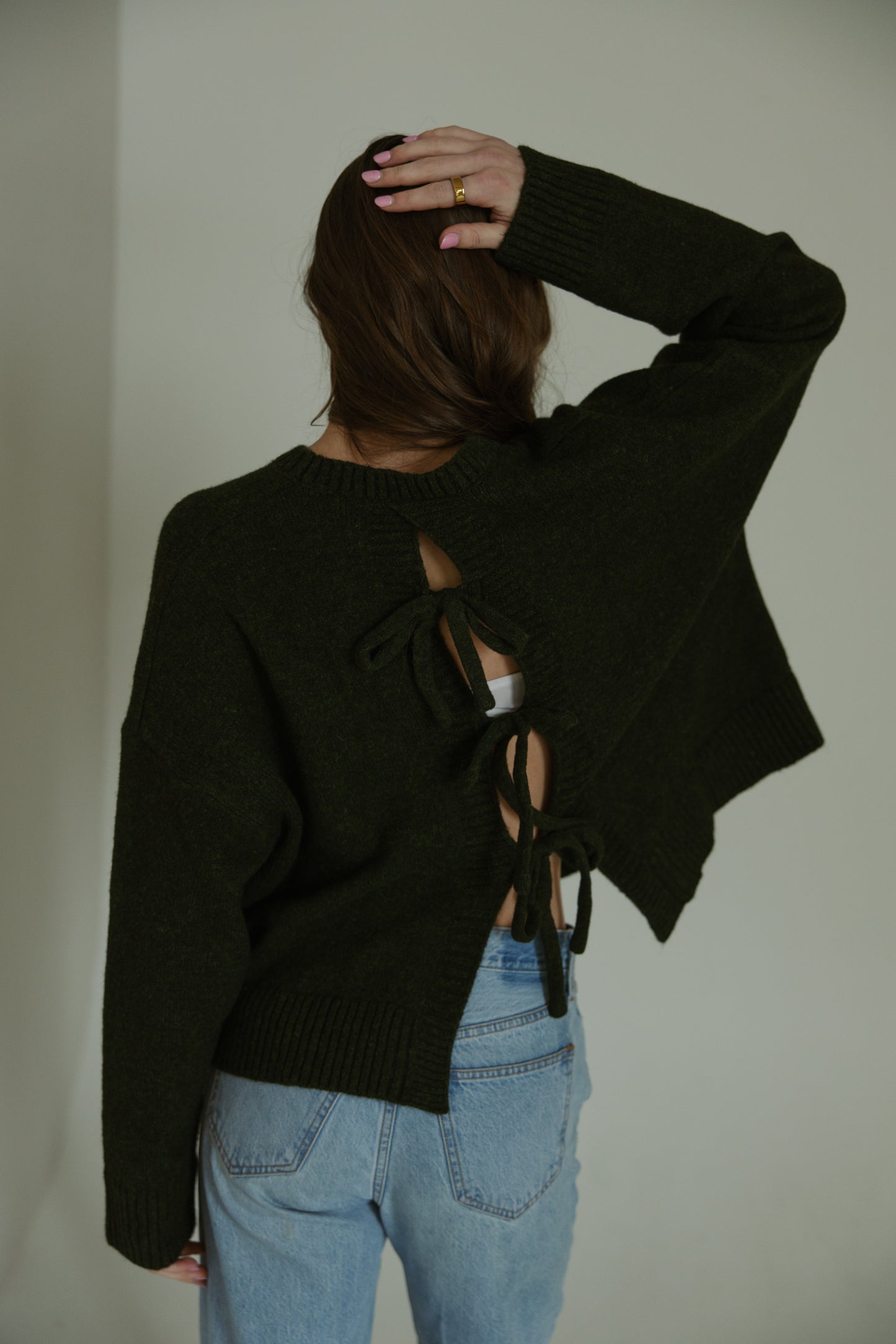 Soft Olive Tie Back Sweater