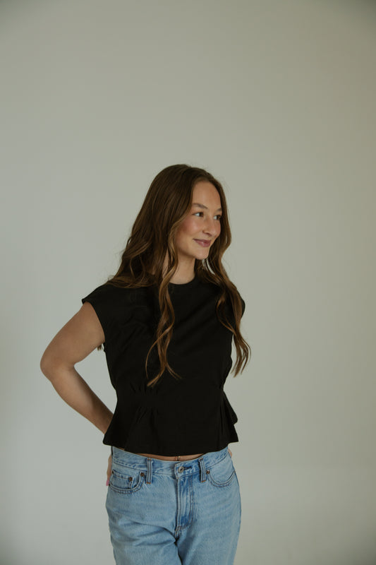 Black Tucked Waist Top