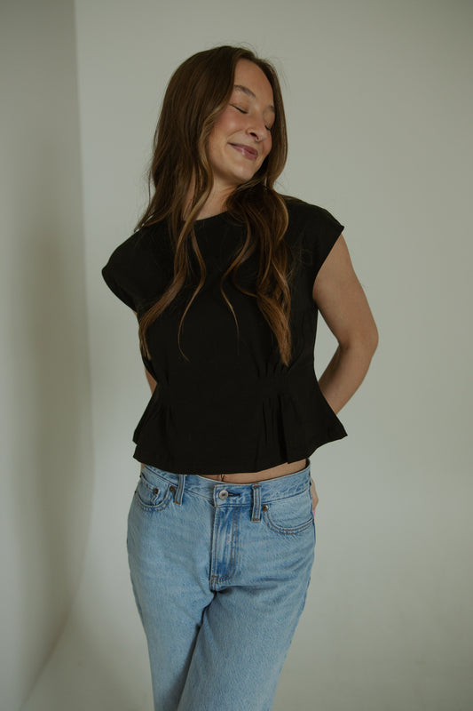 Black Tucked Waist Top
