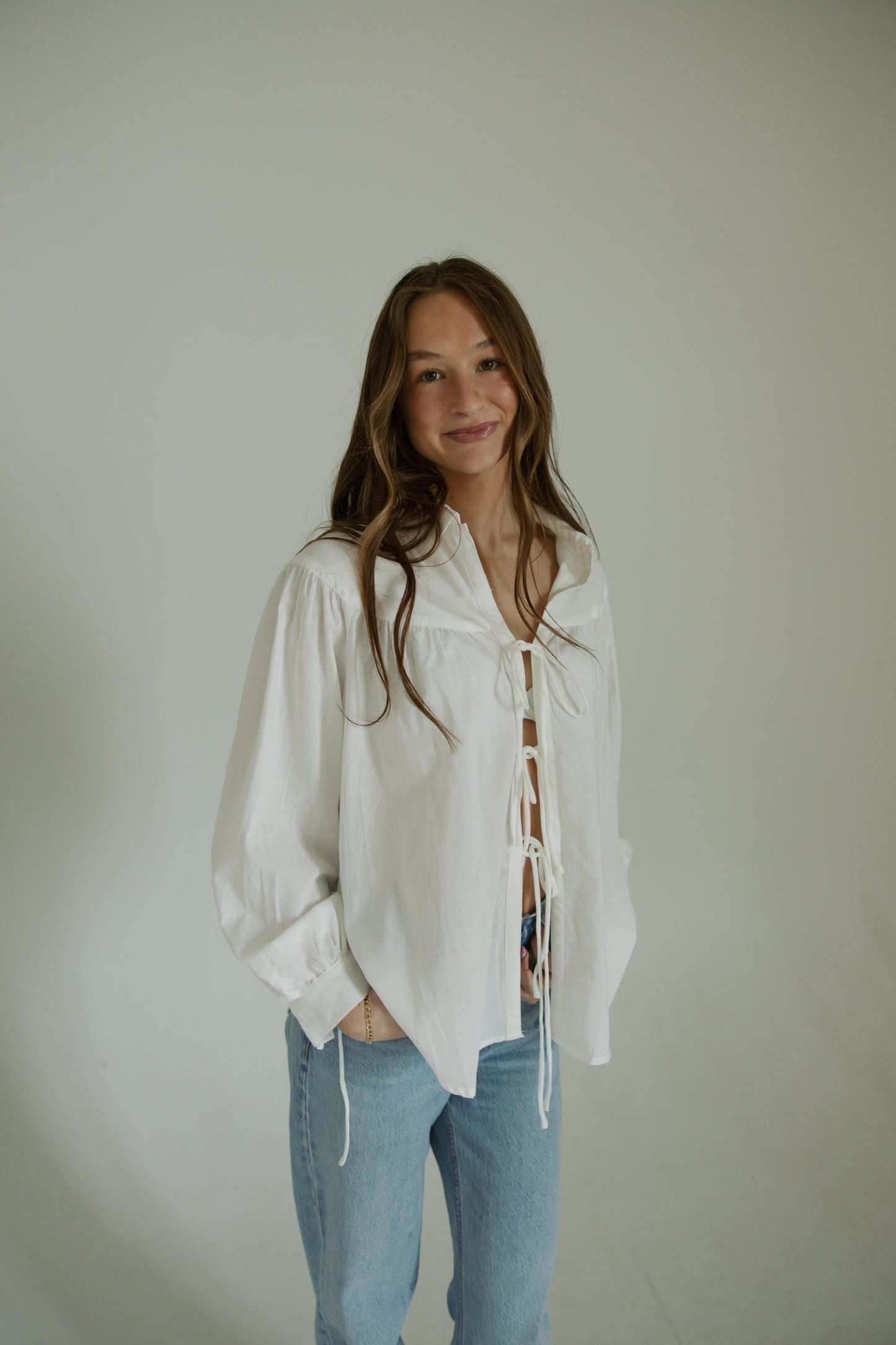 White Front Tie Blouse